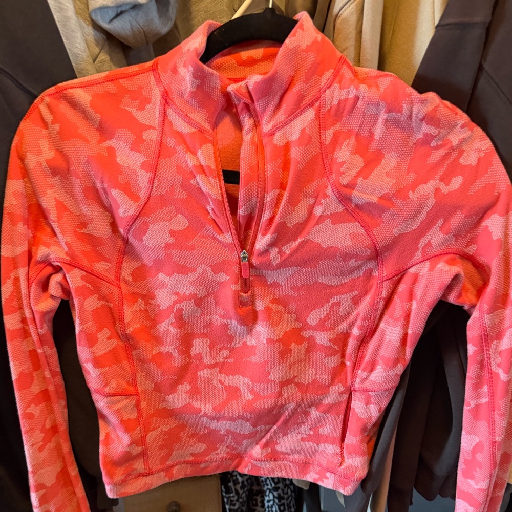 Lululemon Rulu Run Half Zip Crop (Raspberry Jacquard)